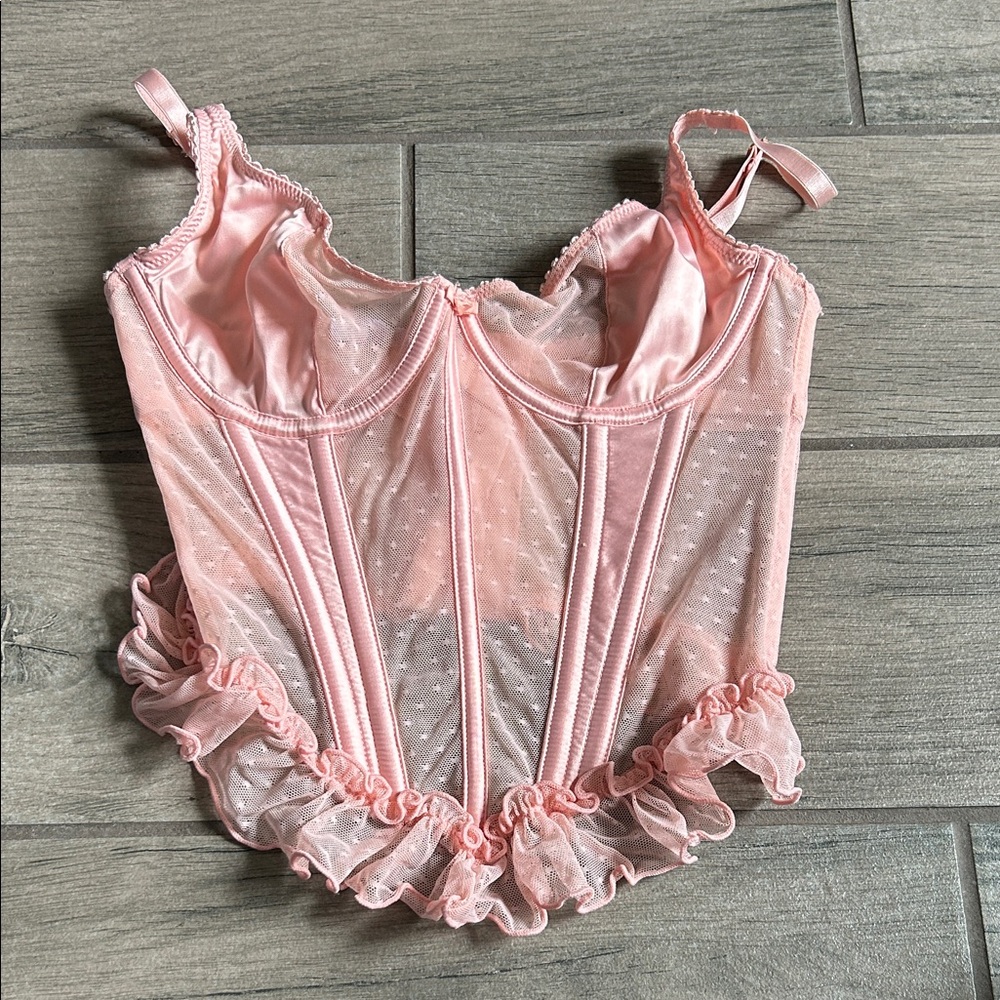 Savage X Fenty Pink Sheer Lace Bustier Corset Top